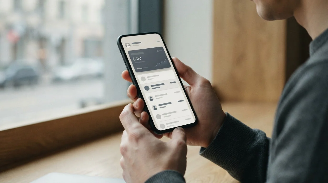Smartphone mit digitaler Zahlungs-App auf neutralem Hintergrund