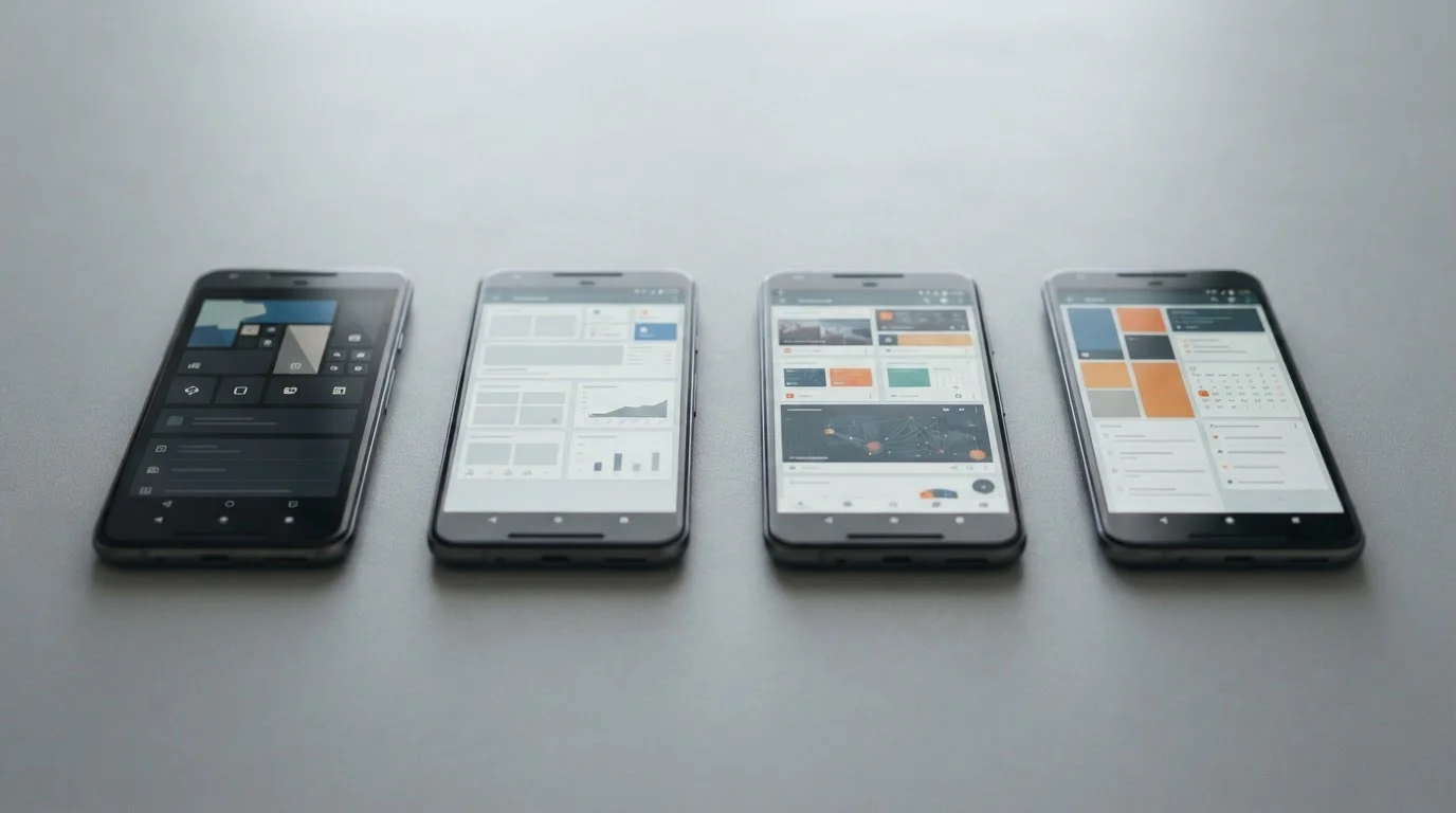 Mehrere Android-Smartphones nebeneinander mit unterschiedlichen Sportwetten-Apps im Vergleich