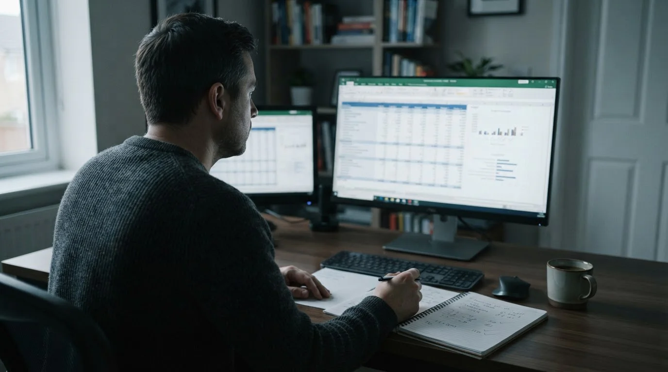 Person überprüft Budgetplan und Ausgaben für Sportwetten am Computer