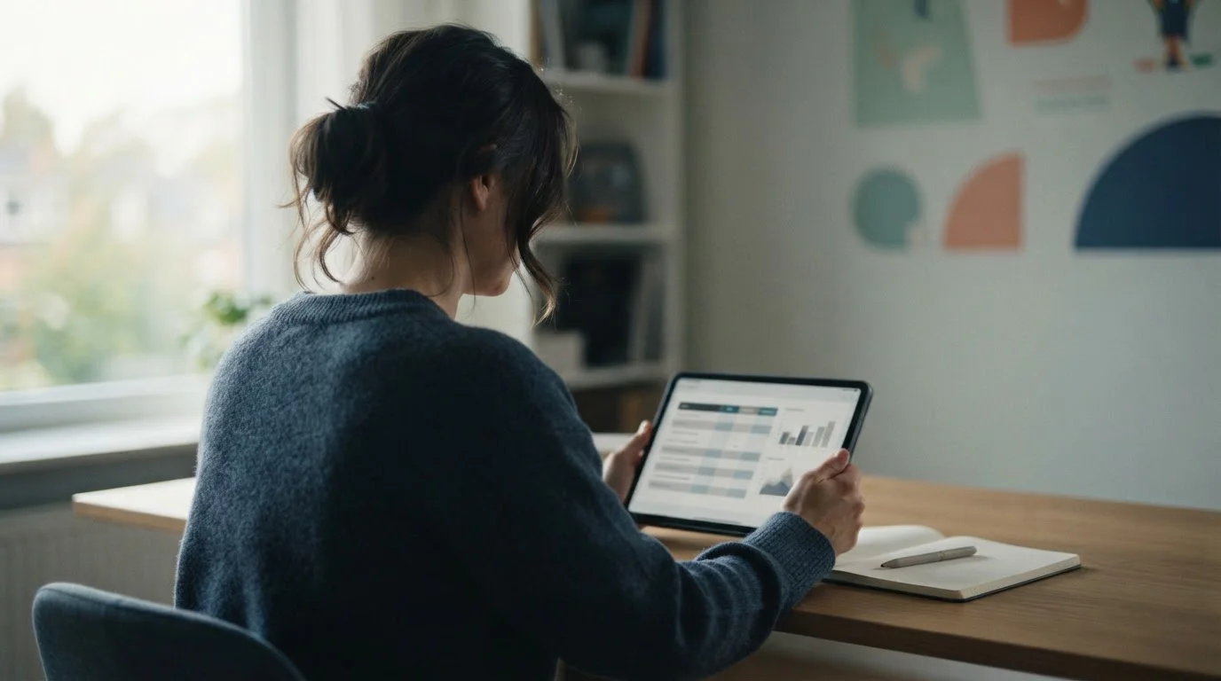 Person analysiert Afrika-Cup-Wettanbieter auf Tablet im neutralen Arbeitsumfeld