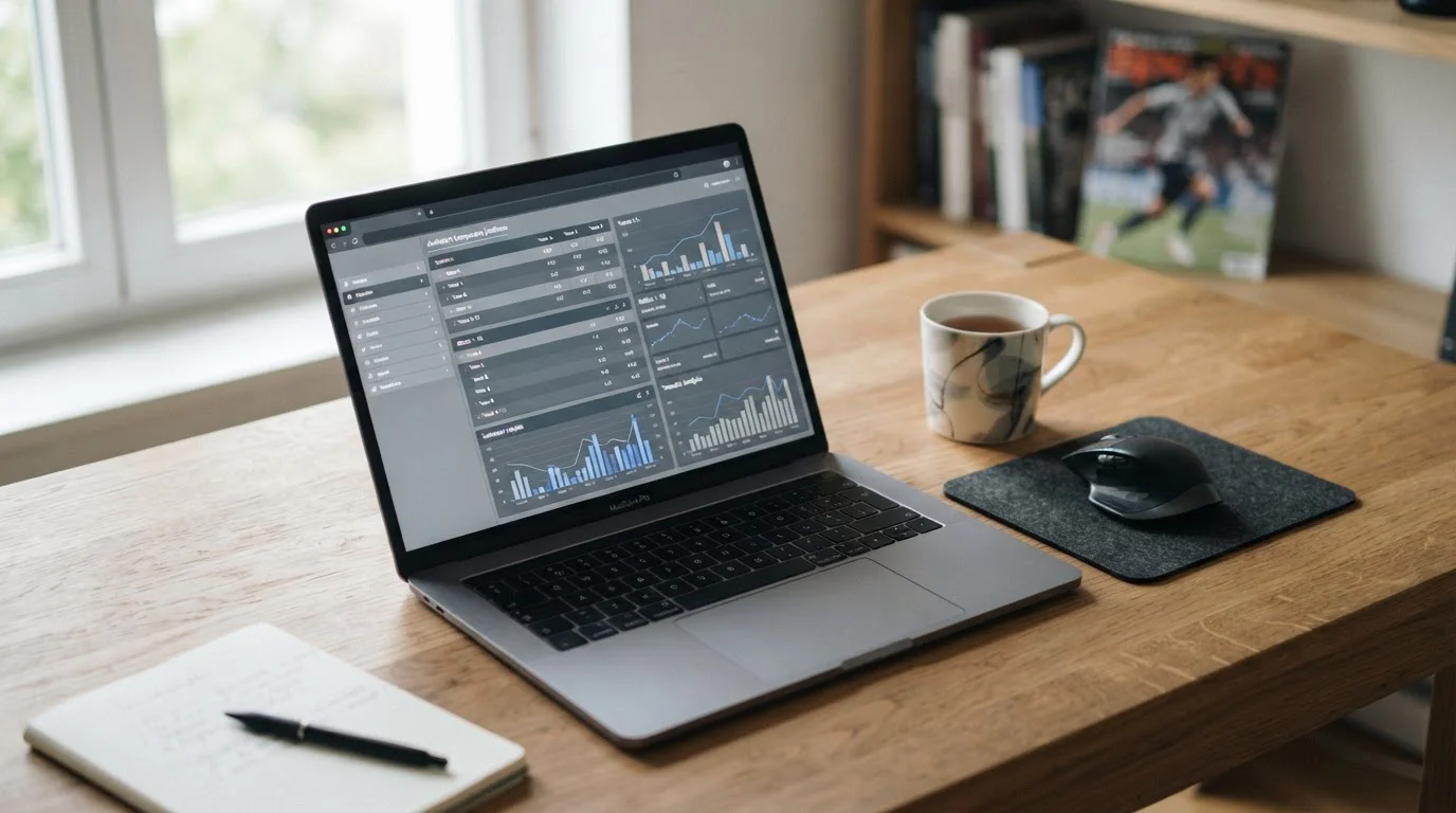 Vergleich von Sportwetten-Anbietern am Laptop mit Statistiken und neutralen Übersichten
