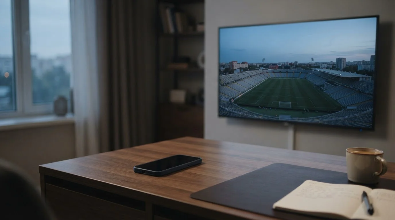 Fußballstadion und Smartphone mit Wettplattform symbolisieren legale Süper-Lig-Wetten in Deutschland