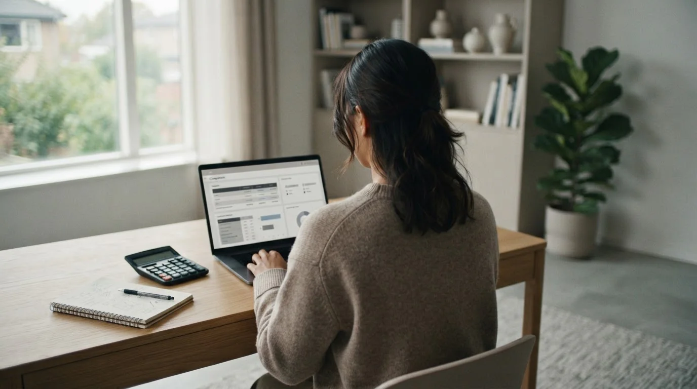 Person analysiert Wettanbieter-Vergleich am Laptop mit Fokus auf Steuermodelle