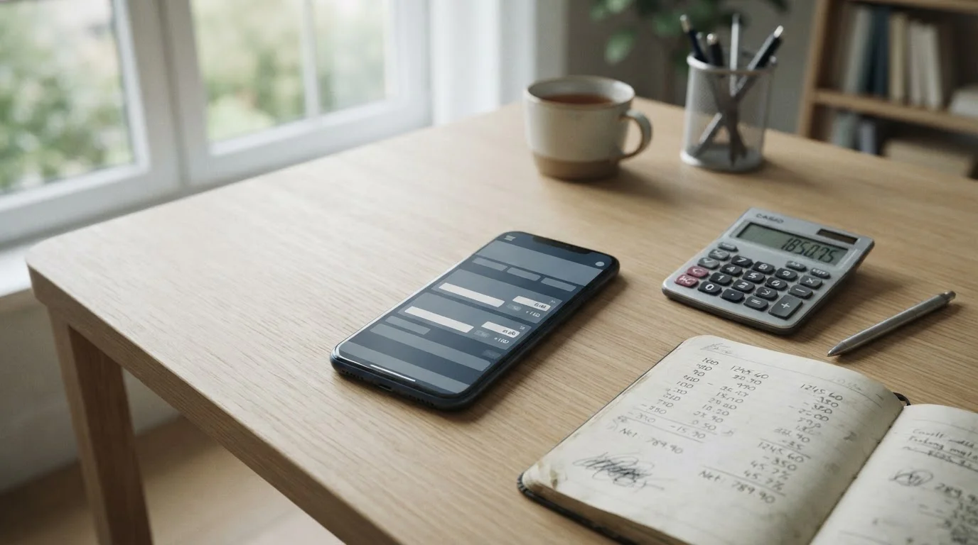 Smartphone mit Wett-App und Taschenrechner zur Berechnung von Bonus und Steuerabzug