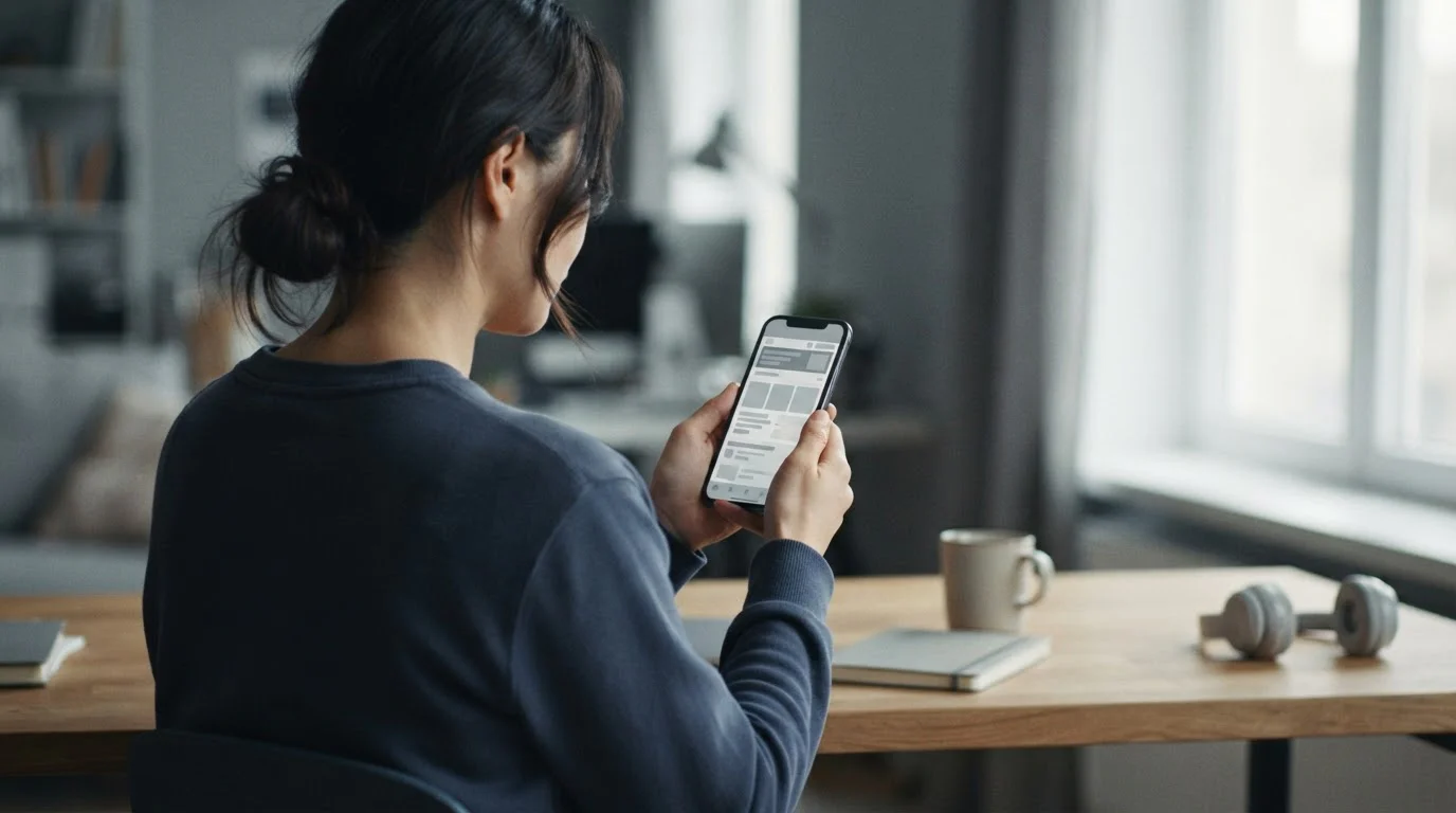 Person analysiert mobile Wett-Apps auf dem Smartphone in ruhiger Umgebung