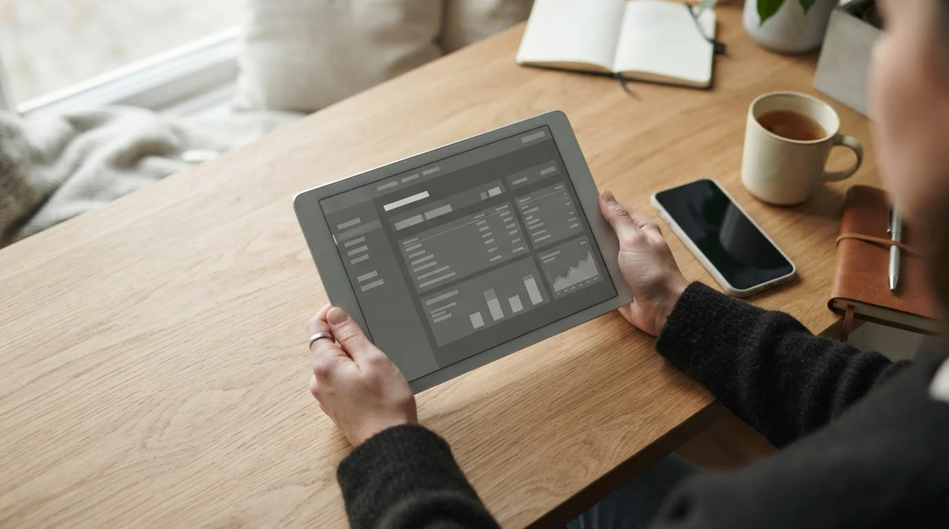 Person nutzt Online-Banking auf Tablet für Sportwetten-Einzahlung in Deutschland