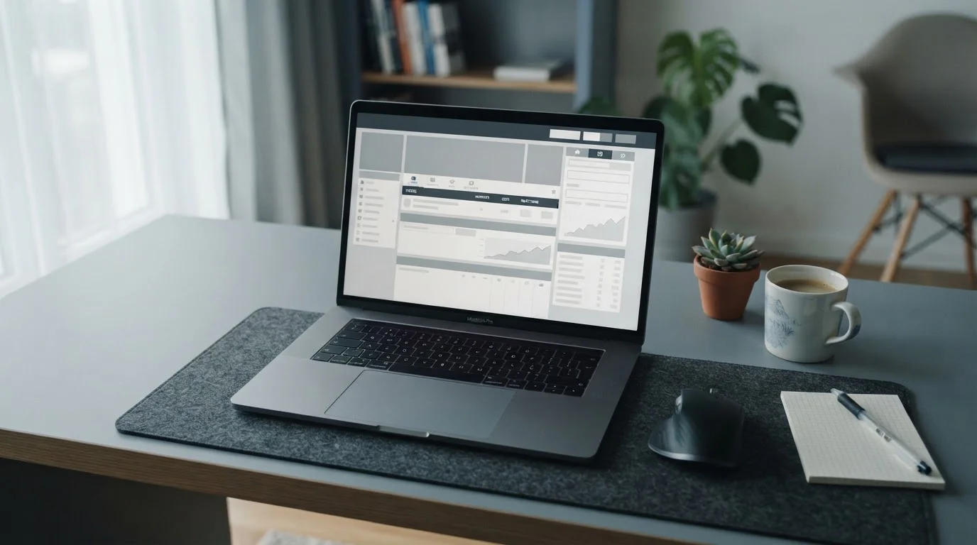 Laptop mit Sportwetten-Interface auf dem Bildschirm in neutraler Umgebung