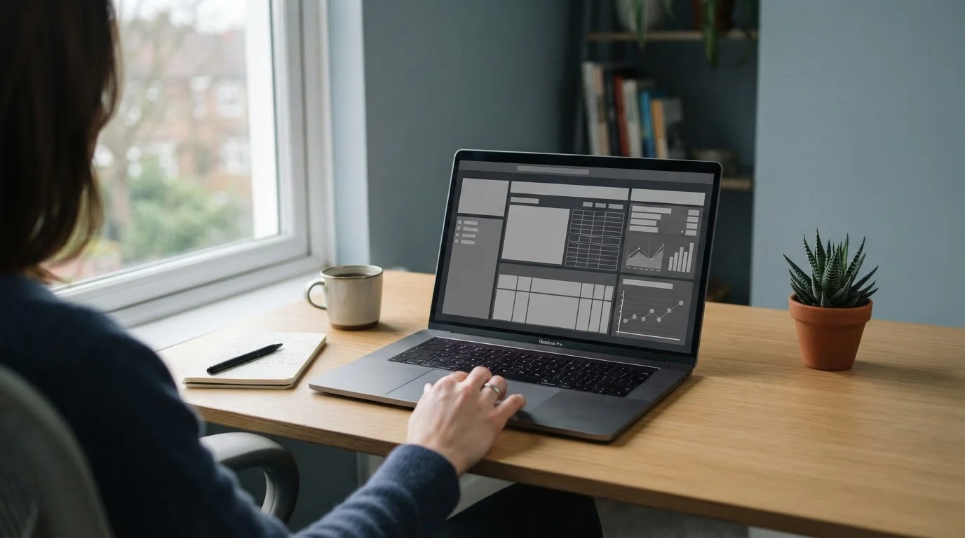 Laptop mit abstrakten Wettplattformen auf neutralem Schreibtisch, symbolisiert unabhängige Wettanbieter ohne staatliche Überwachung