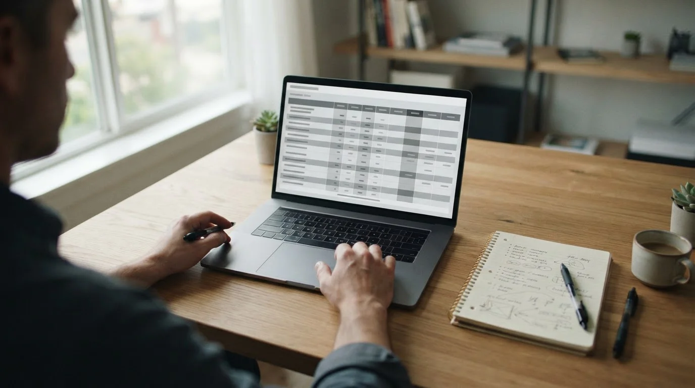 Vergleich von Wettseiten am Laptop mit Notizen und Analysedaten