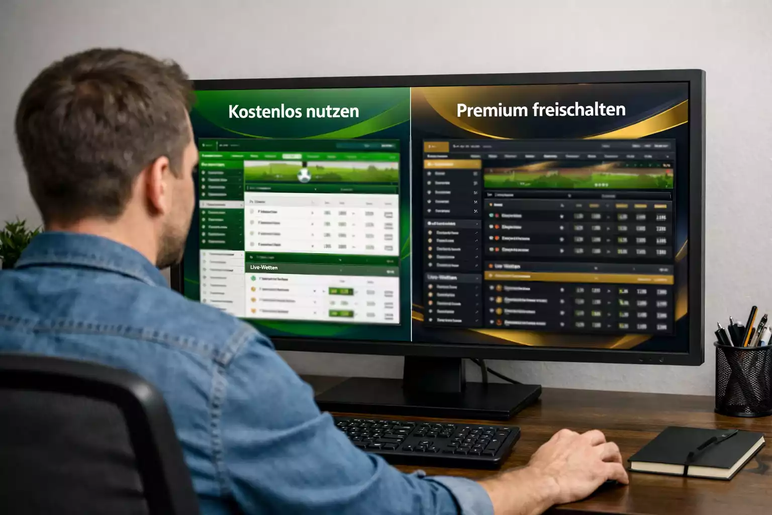 Person überlegt vor zwei Optionen auf dem Bildschirm