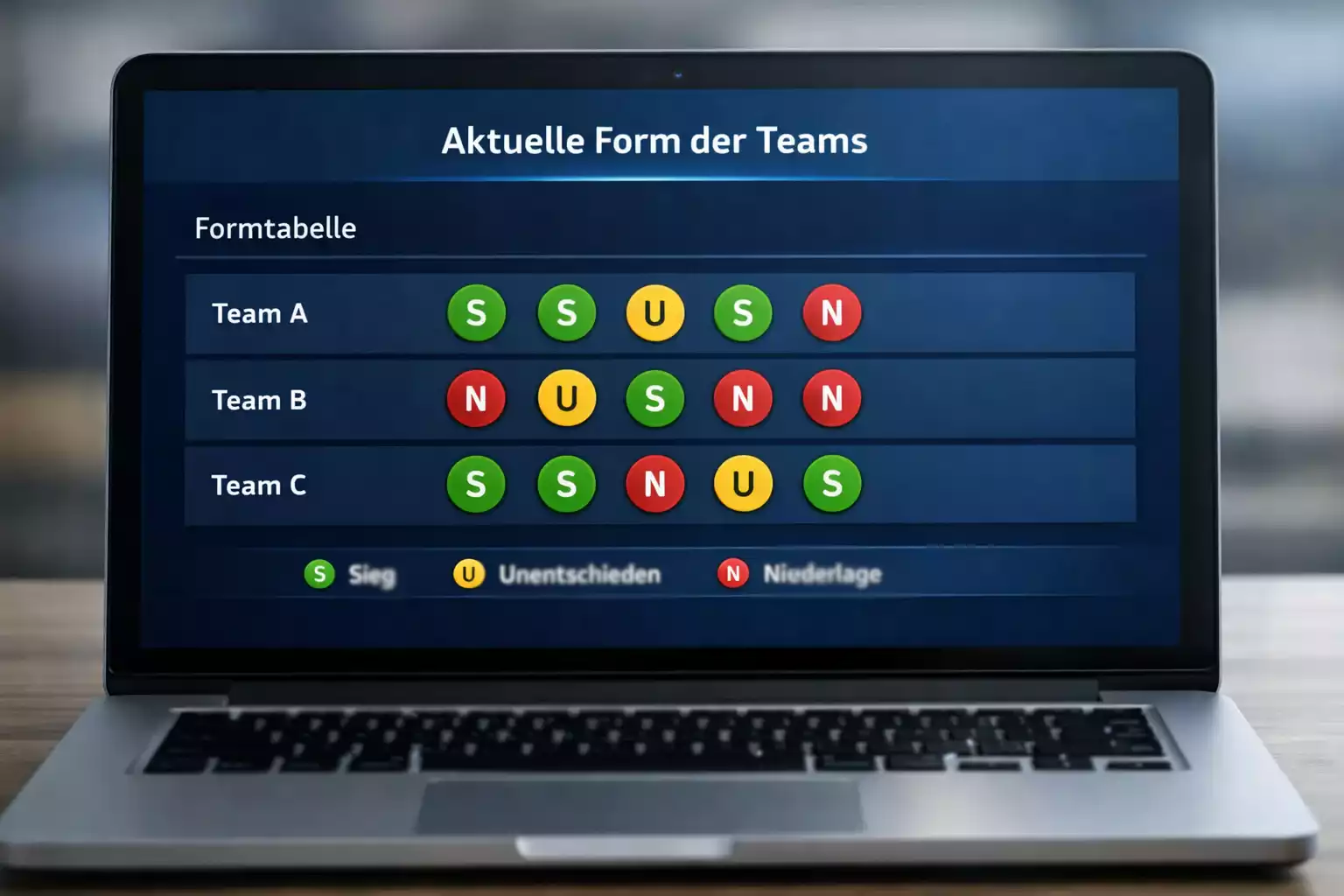 Bildschirm zeigt Formtabelle mit Punkten der letzten Spiele