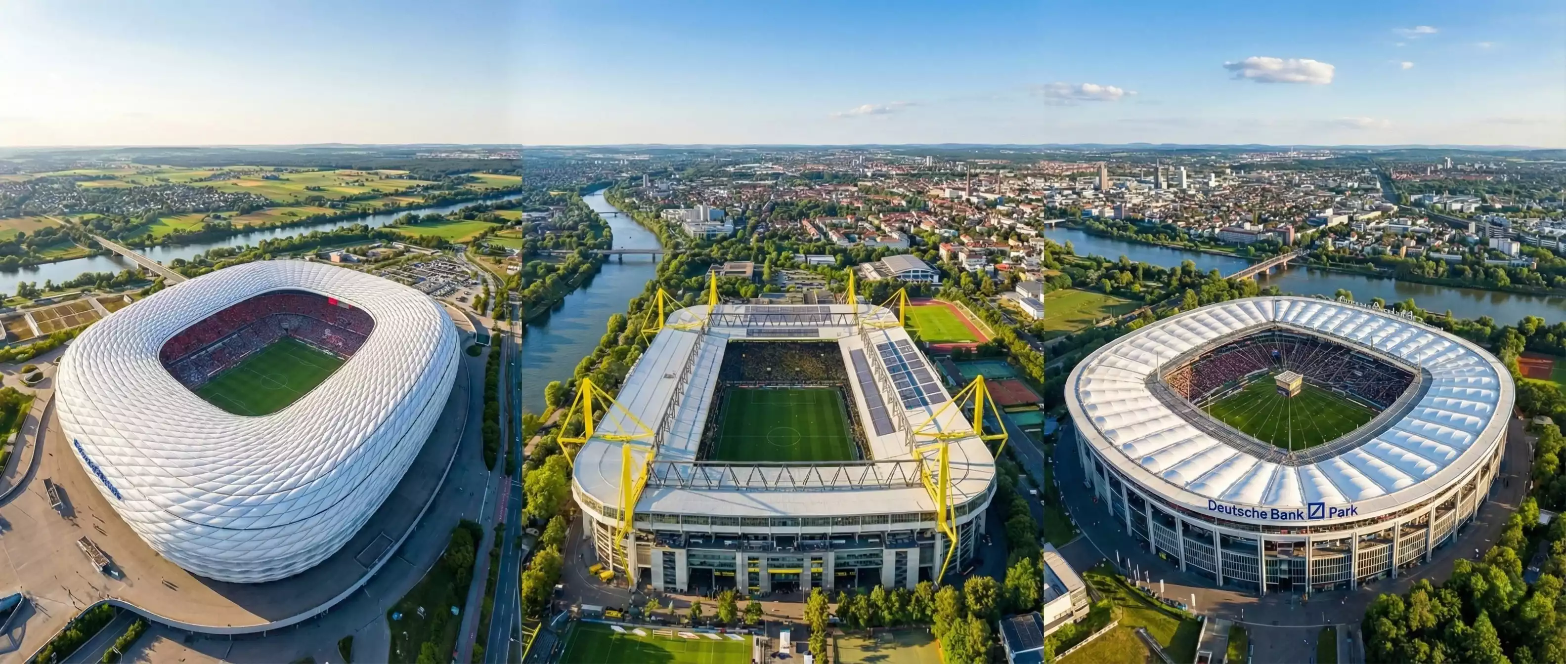 Volle Bundesliga-Stadien an einem Samstagnachmittag aus der Vogelperspektive