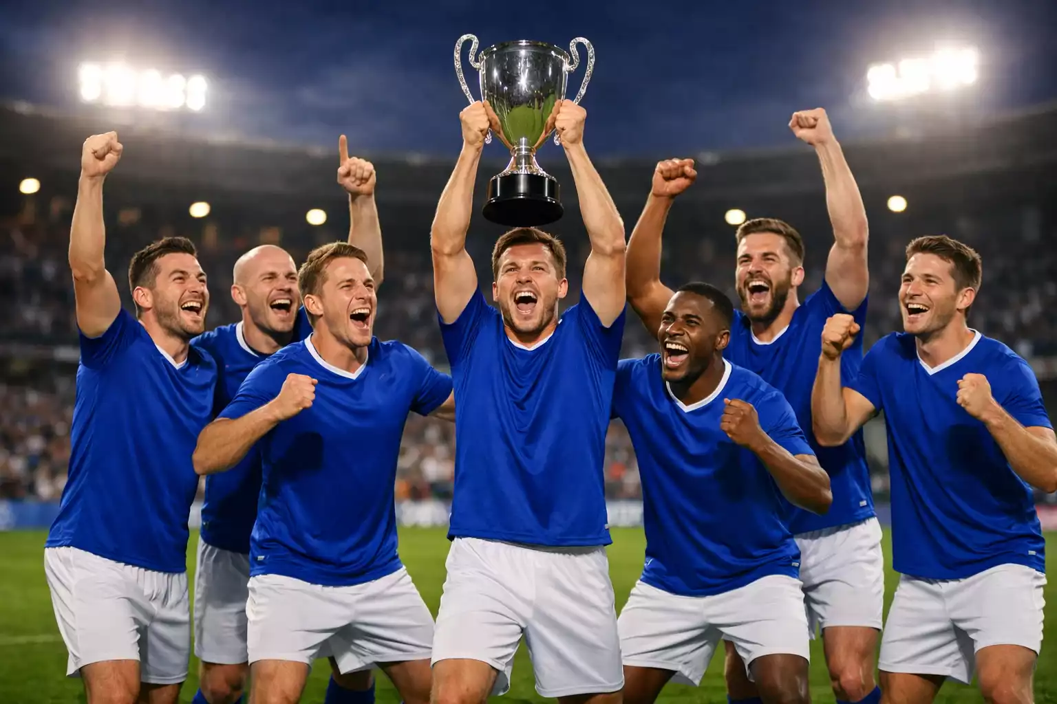 Fußballmannschaft feiert einen Sieg, symbolisiert gute Formkurve