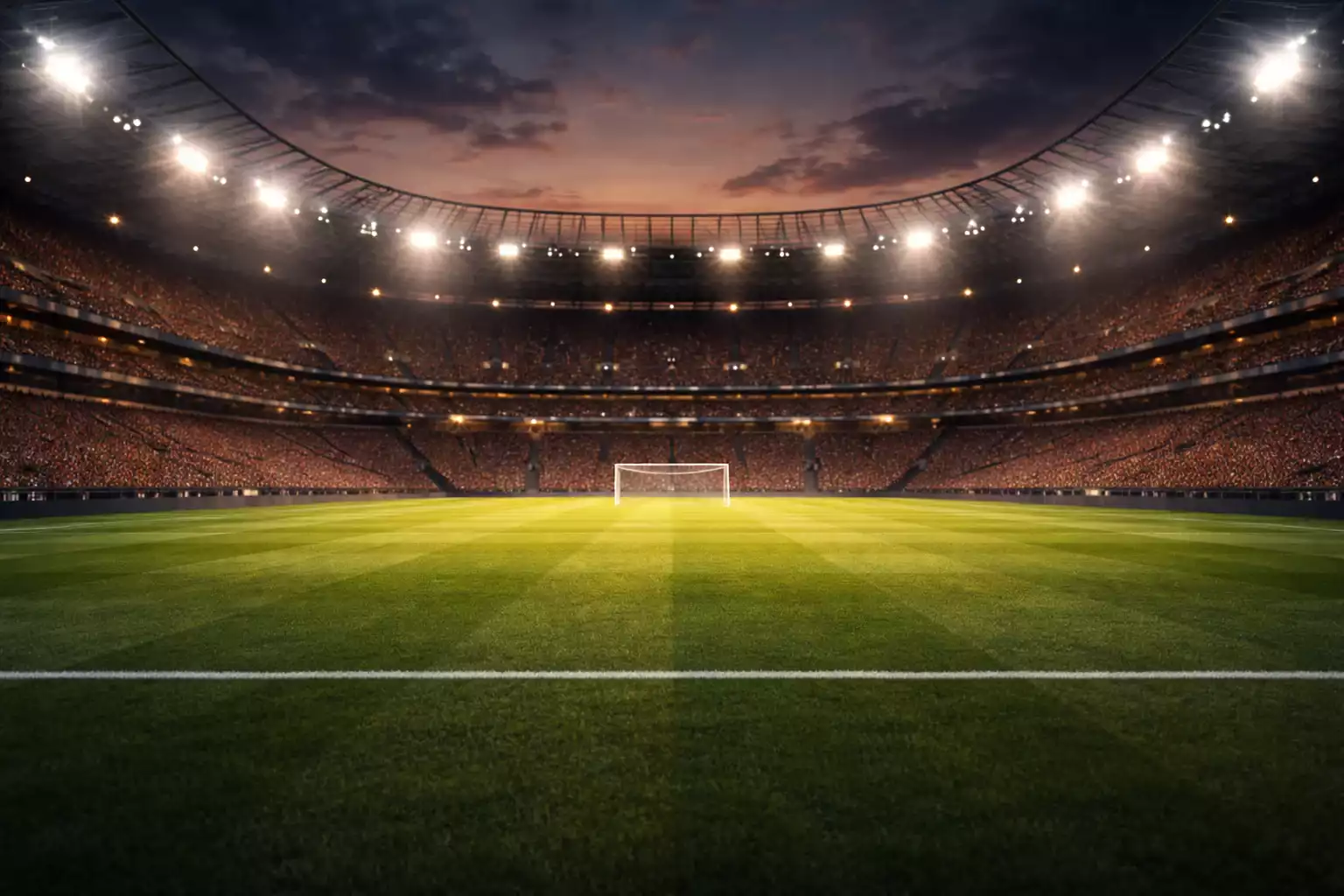 Modernes Fußballstadion mit digitaler Datenvisualisierung im Hintergrund