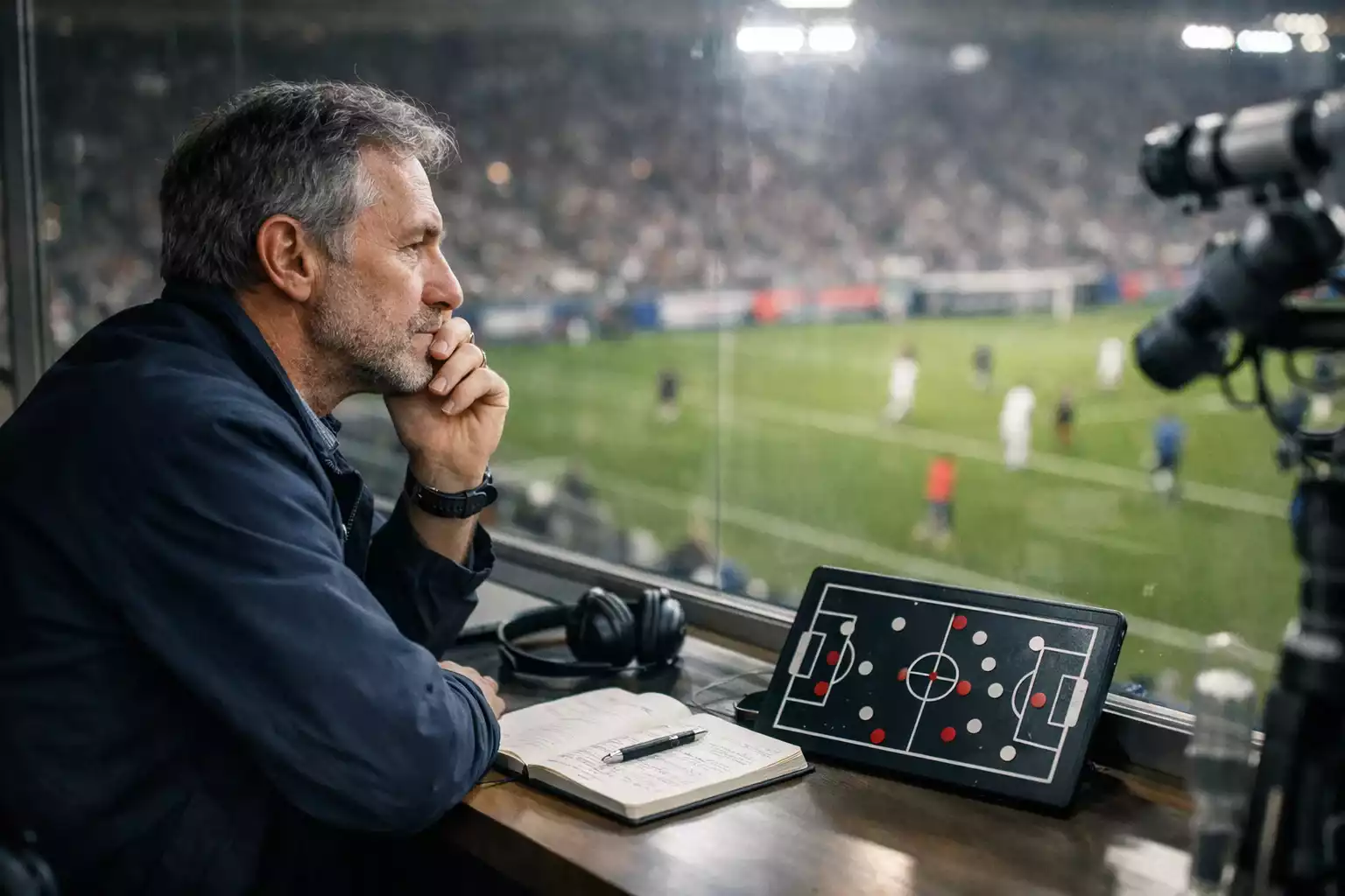 Fußballanalyst arbeitet mit KI-System an Spielvorhersagen