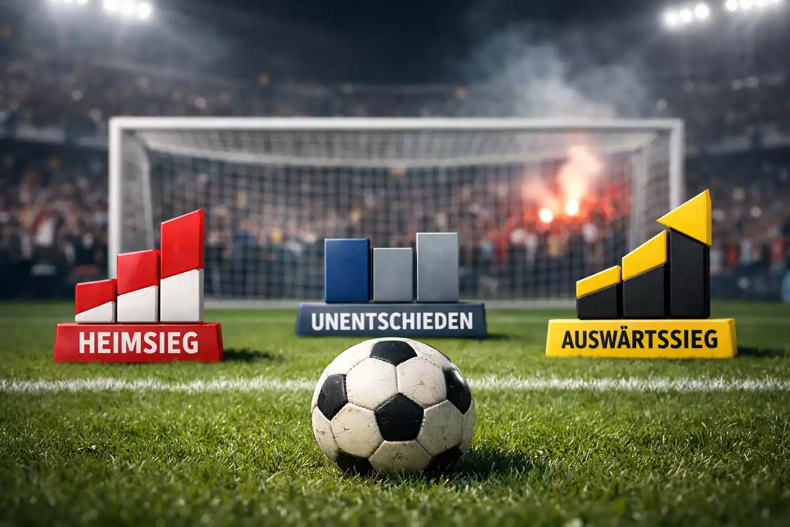 Bildschirm zeigt Wahrscheinlichkeiten für Fußballspielausgänge