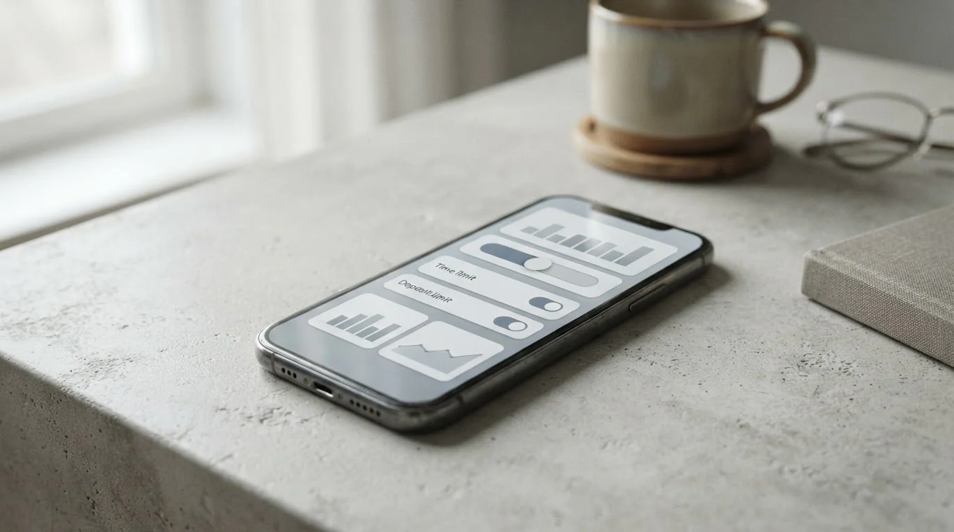 Smartphone-Bildschirm zeigt Einstellungen für Einzahlungslimits