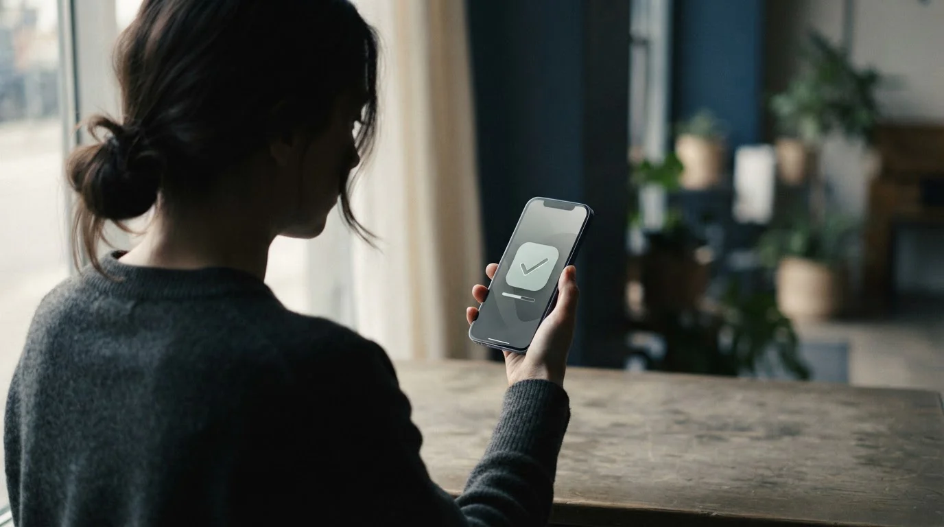 Hand bestätigt Zahlung auf Smartphone mit abstraktem Zahlungsbildschirm