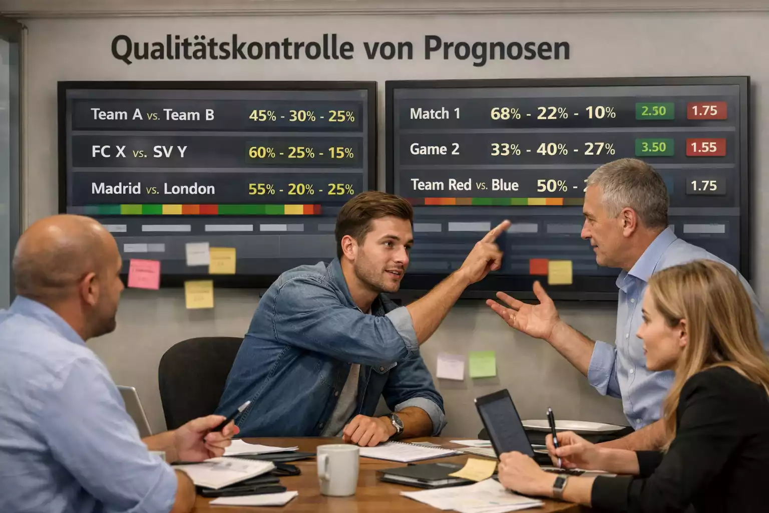 Team aus Analysten bei der Qualitätskontrolle von KI-Prognosen