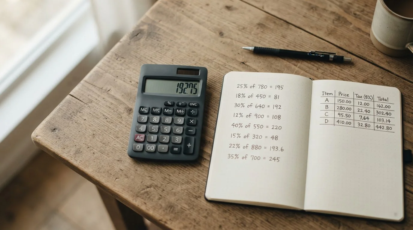 Taschenrechner und Notizen mit mathematischen Berechnungen zu Wettquoten