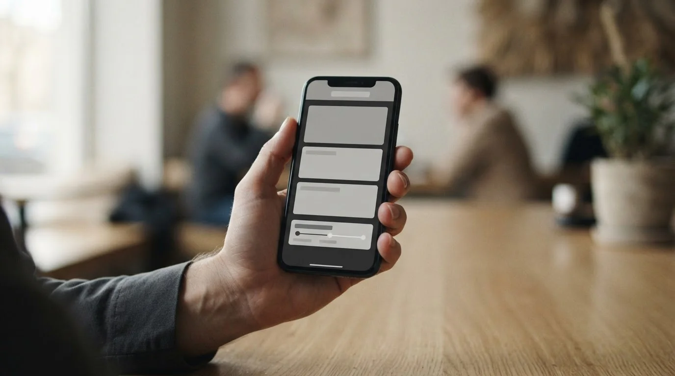 Smartphone zeigt Schritt-für-Schritt-Zahlungsvorgang mit Skrill