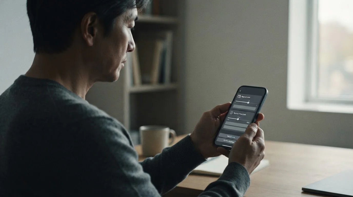 Person setzt verantwortungsvolle Limits in einer Wett-App auf dem Smartphone