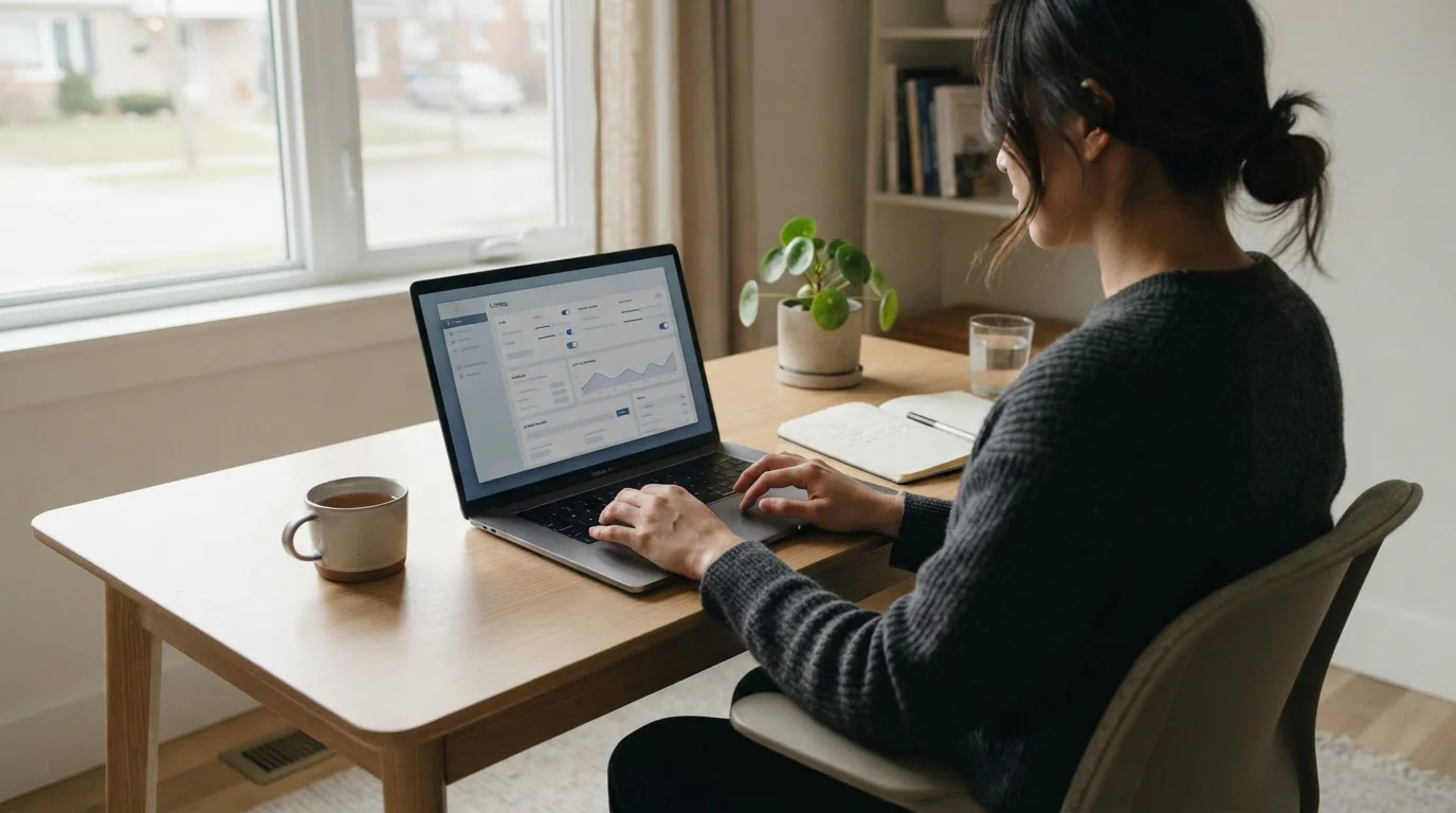 Person setzt Einzahlungslimits am Computer für verantwortungsvolles Wetten