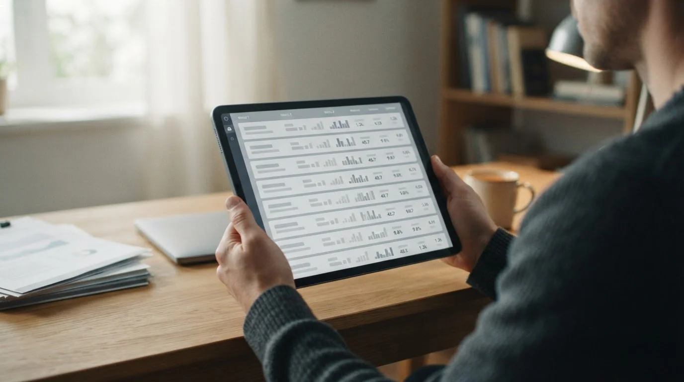 Vergleichstabelle mit mehreren anonymisierten Anbieterzeilen auf einem Tablet-Bildschirm