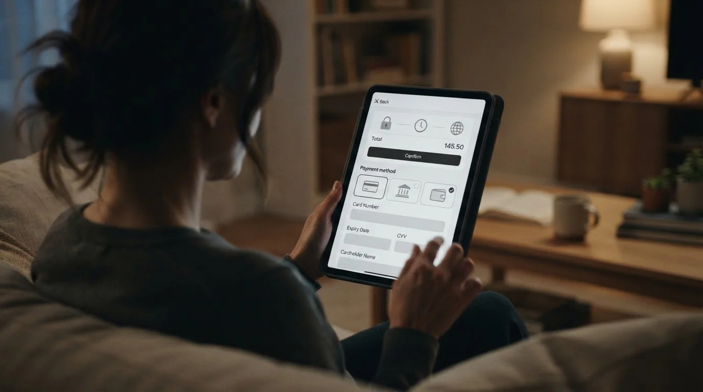Mobile Zahlung auf Tablet mit abstrakten Zahlungsoptionen