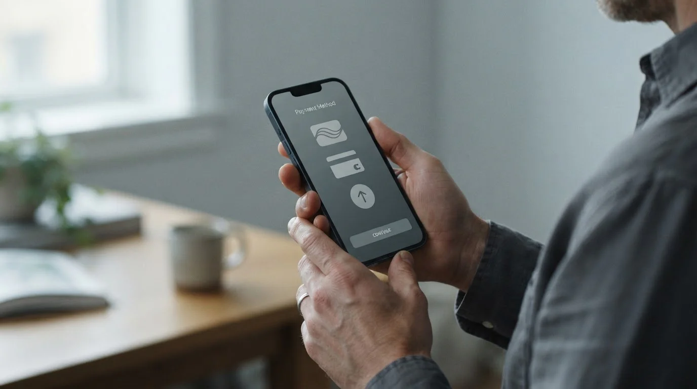 Smartphone zeigt alternative Zahlungsoptionen bei Wettanbietern ohne deutsche Lizenz
