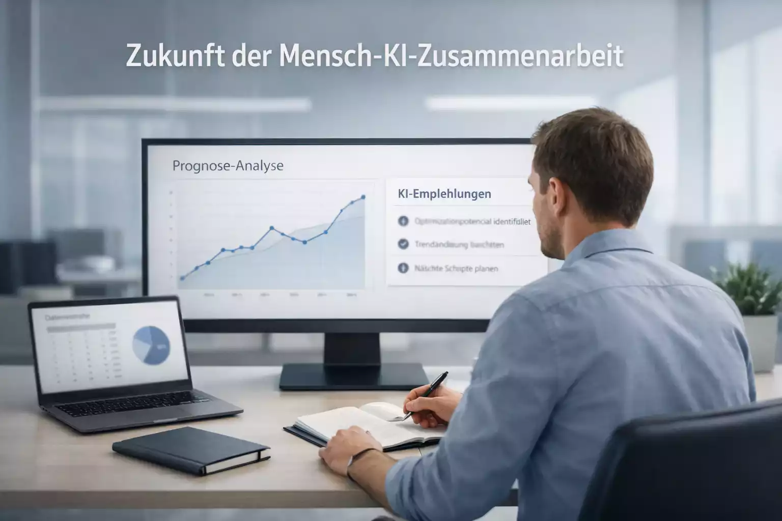 Futuristische Darstellung der Zusammenarbeit zwischen Mensch und KI im Fußball